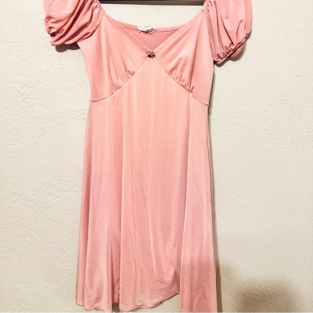 See You Monday Pink Midi Babydoll Dress with Puff Sleeves size XS EUC